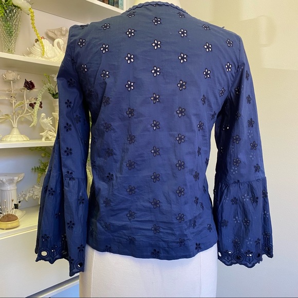 J Crew Navy Ruffle Eyelet Button Down Blouse - Picture 12 of 13